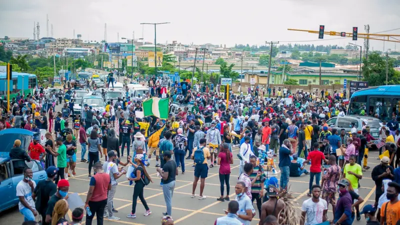 An archival photograph of #EndSARS protesters in Lagos; not a new protest.