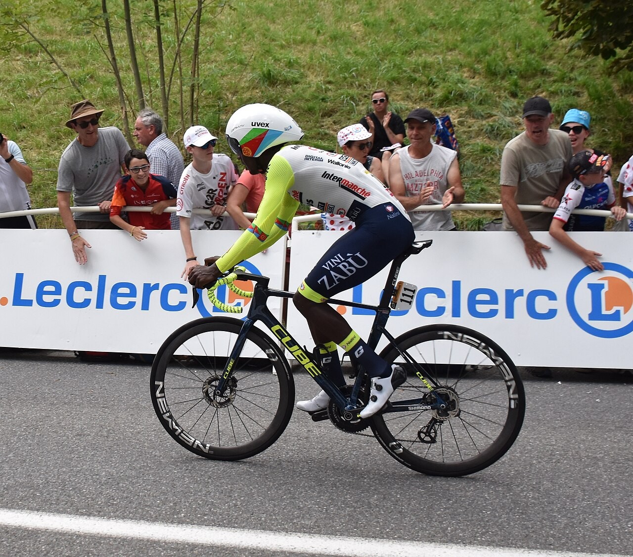 Biniam Girmay in the individual time trial at the 2023 Tour de France. File photograph, not his 2024 victories.