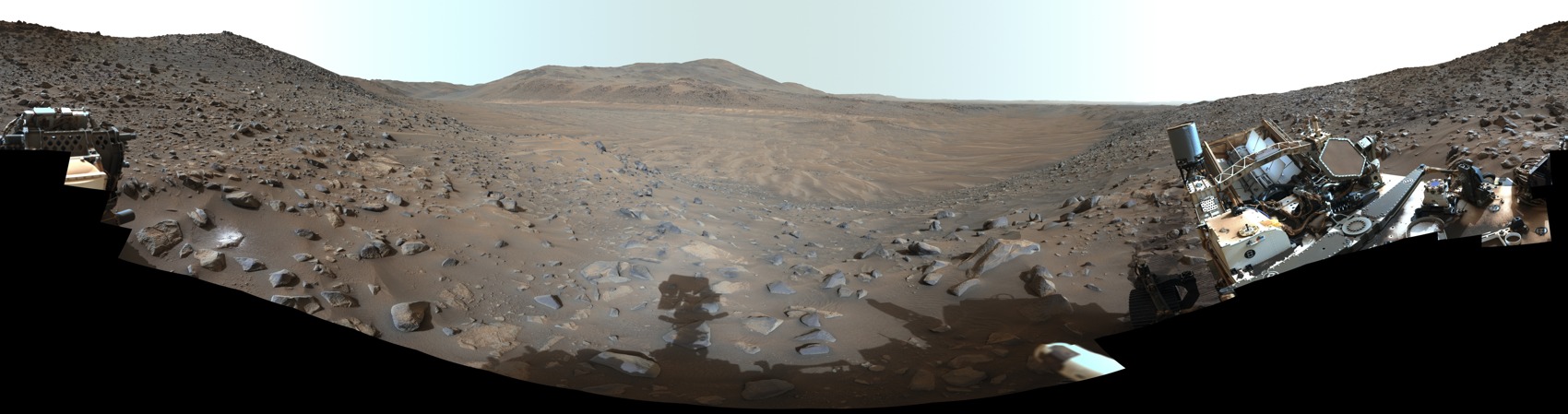 Perseverance's panorama of Neretva Vallis, a dry channel at Jezero Crater. NASA/JPL-Caltech/ASU/MSSS; landscape context for the dust study.