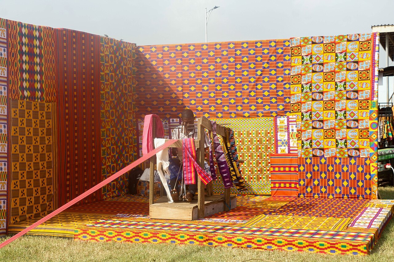 Kente weaving displayed at the 2021 Afrochella Festival in Ghana. File photograph, illustrating craft rather than a January 2026 fashion event.