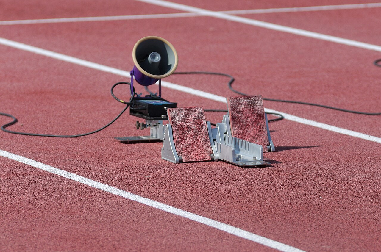 Starting blocks at the 2013 IPC Athletics World Championships. Illustrative equipment photograph, not an Enugu venue inspection.