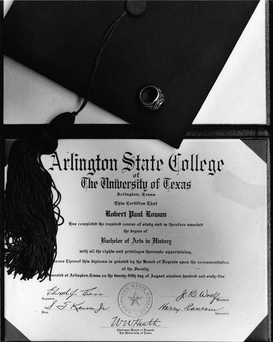 A graduation diploma, cap and class ring from Arlington State College. File photograph illustrating qualifications; it is not a Nigerian micro-credential.