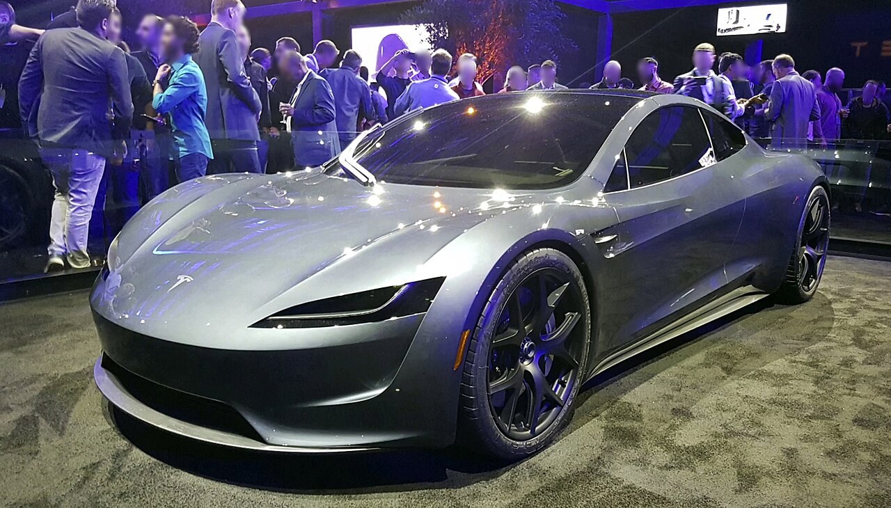 A Tesla Roadster prototype photographed at its November 2017 unveiling. Historical context image; it does not depict the current configurations described on Tesla's page.