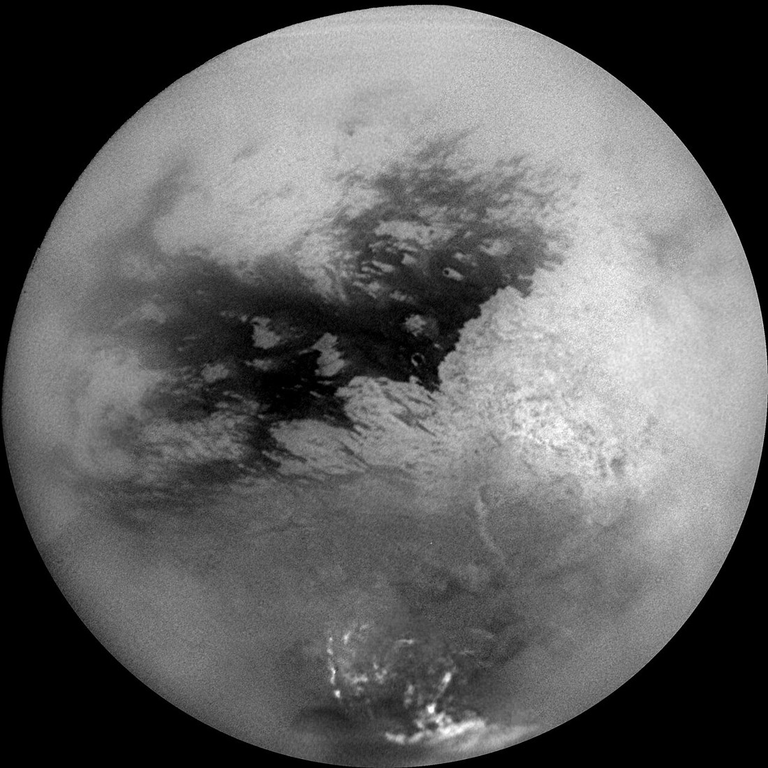 A processed NASA/JPL/Space Science Institute image of Titan. Archive imagery; not a Dragonfly photograph.